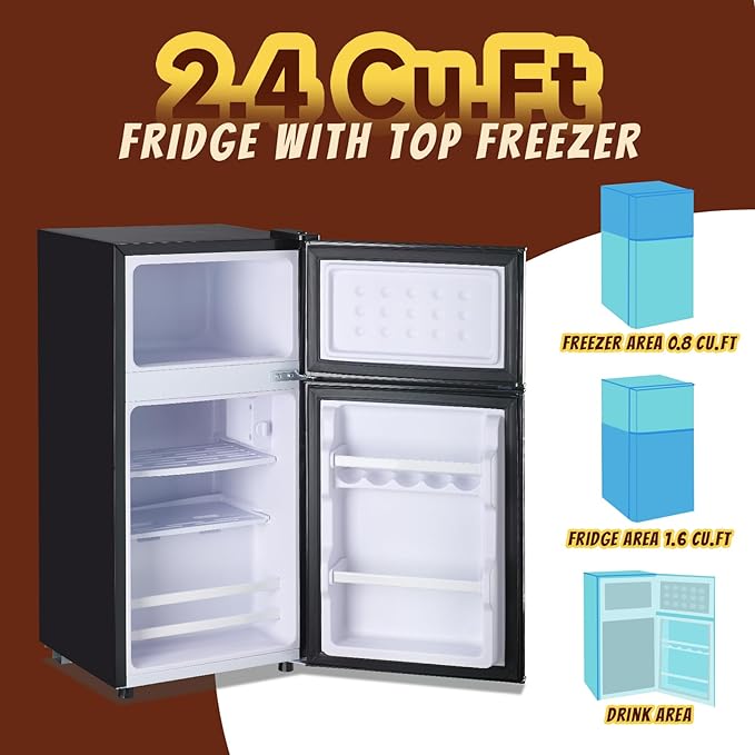 Mini Fridge with Freezer Small Refrigerator Double Door Dorm Fridge for Single Removable Shelves for Bedroom, Office, Dorm Black-Ruum Studio Home