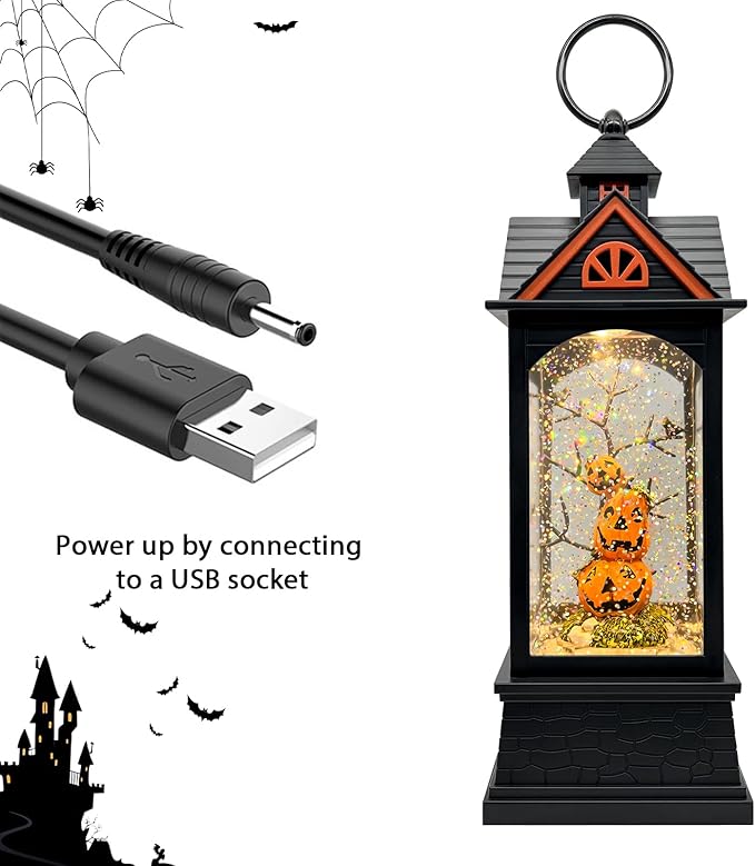 Halloween Snow Globe Lantern with 6 Hour Timer,Halloween Decorations Indoor for Home,Halloween Decor,USB or Battery Powered for Halloween Lanterns,Halloween Pumpkin Lantern-Ruum Studio Home