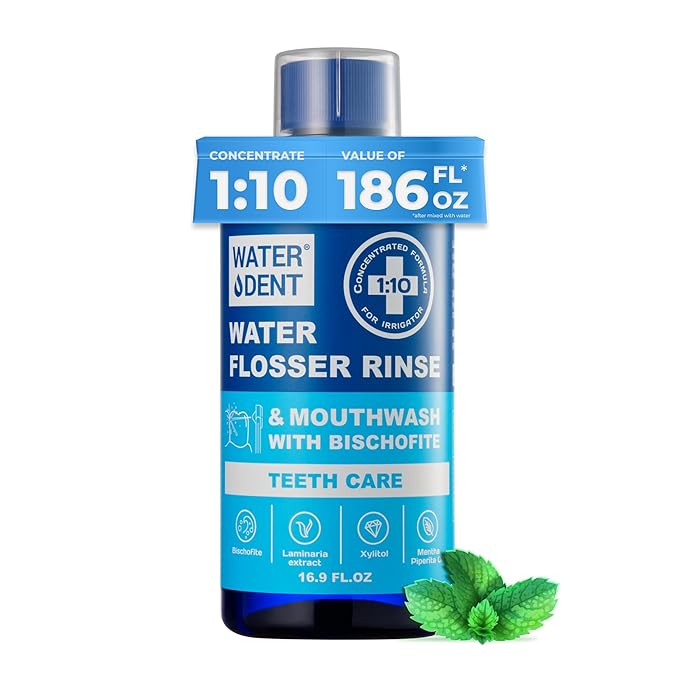 Concentrated Water flosser Rinse & Mouthwash | Add to Oral irrigator | Mint Flavor | When dilluted 186 fl.oz | Alcohol and Fluoride Free. Made in USA | Pack of 1 = 16.9 fl.oz WATER DENT-Ruum Studio Home