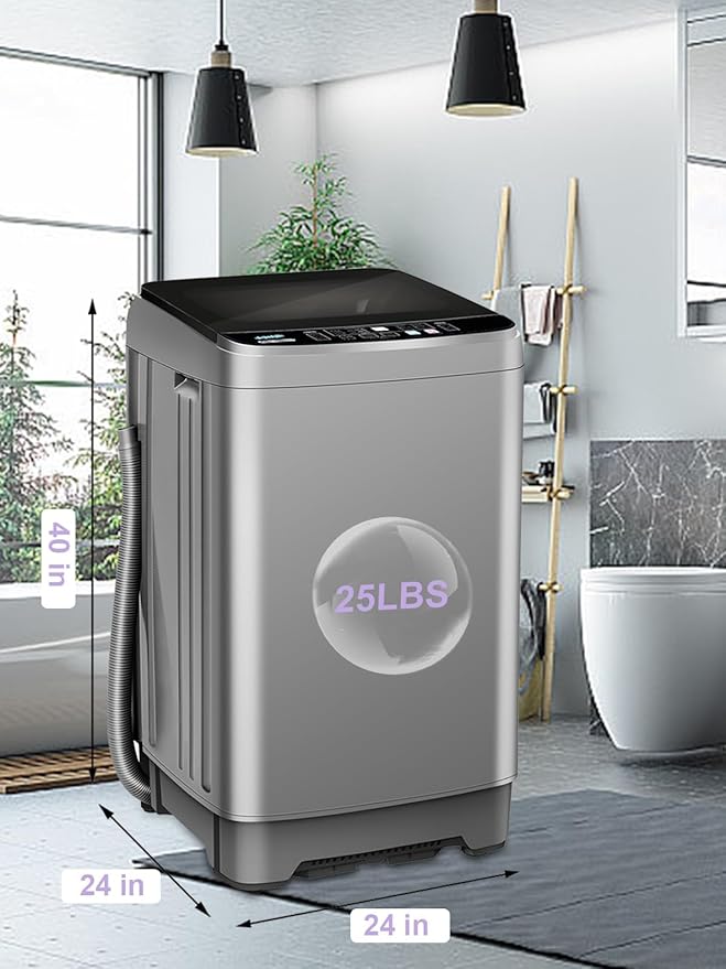 Full-Automatic Washing Machine 25 lbs Portable Washer 10 Wash Program & 8 Water Level with LED Display，Drain Pump, Ideal for Apartments, RV, Camping, Grey-Ruum Studio Home