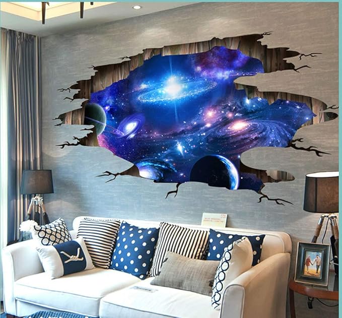 Blue Purple Galaxy Wall Decals, Removable Sticker,The Art Magic 3D Milky Way Dreamscape Home Decor (4 Sheets)-Ruum Studio Home