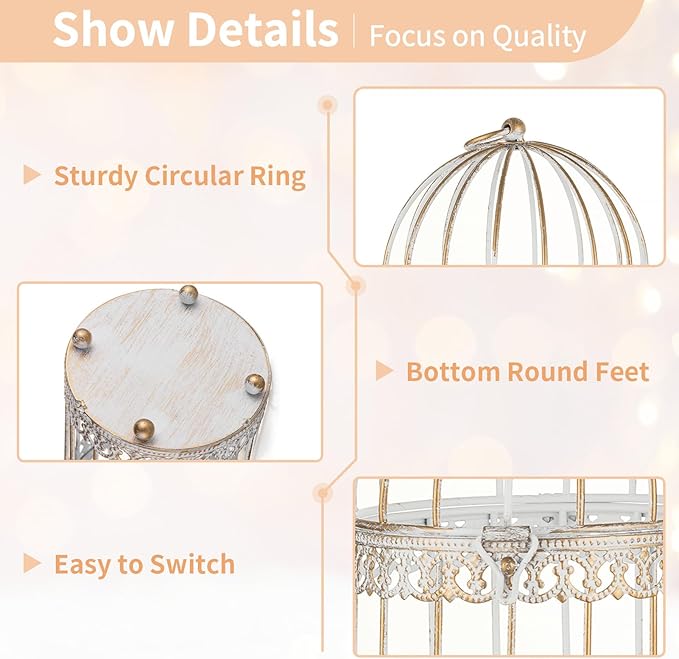 NUPTIO Decorative Bird Cage Lantern: 2 Set of 10 inch Tall Rustic White Birdcage Lanterns Centerpiece Vintage Decorating Metal Pillar Candle Holder for Christmas Bridal Shower Party Decor-Ruum Studio Home