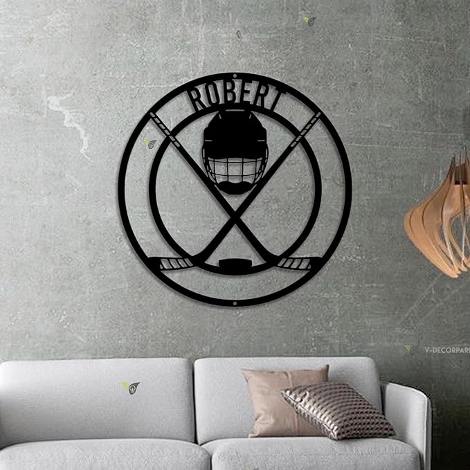 Personalized Hockey LED Wall Sign – Custom Name Light with Helmet, Sticks & Puck, 16-Color LED with Remote Control Neon Signs For Wall Decor, Hockey Decor for Boys Room, Man Cave-Ruum Studio Home