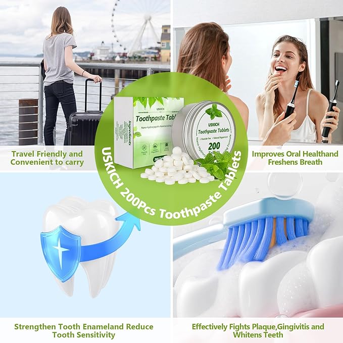 200 Pcs Toothpaste Tablets - Nano Hydroxyapatite Natural Whitening, Reduce Sensitivity,Fluoride & Plastic Free, Eco Friendly & Travel Mouthwash Tablets-Ruum Studio Home