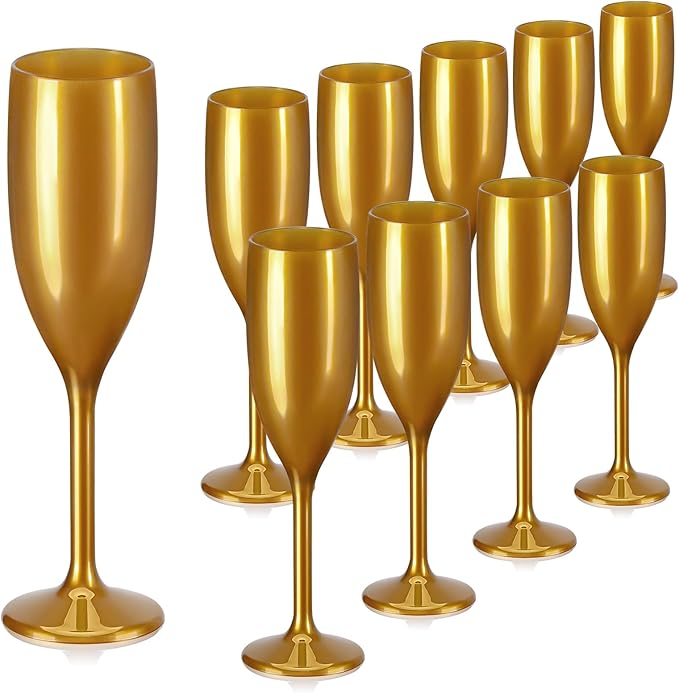 XUWAIDSGN Acrylic Champagne Flutes Toasting Glasses Unbreakable Mimosa Bar Reusable Wine Glasses Vintage Champagne Flutes Stemmed Drinking Cups 5.4 OZ for Christmas Birthday (10, Gold)-Ruum Studio Home