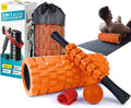 5 in 1 Foam Roller Set for Deep Tissue Muscle Massage, Trigger Point Fitness Exercise Foam Roller, Massage Roller, Massage Ball, Stretching Strap, for Whole Body (Orange Black)-Ruum Studio Home