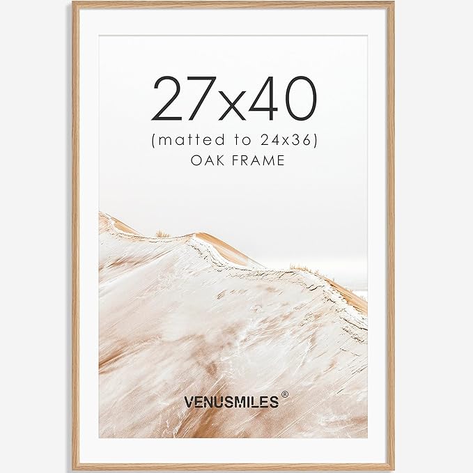 27x40 Poster Frame Natural Solid Oak Photo Frames with 24x36 Removable Mat Wall Hanging Large Handcrafted Frame with HD Plexiglass Wall and Tabletop Display Large Picture Frame-Ruum Studio Home