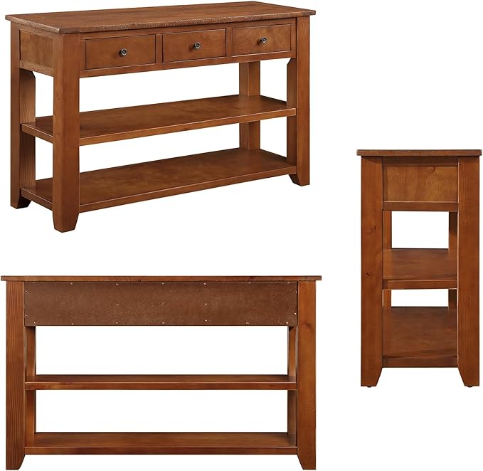 Farmhouse Wood Entry Console Table 48-Inch Modern Sofa Entryway Table with Drawers and Storage Shelves for Entrance Living Room (Brown)-Ruum Studio Home