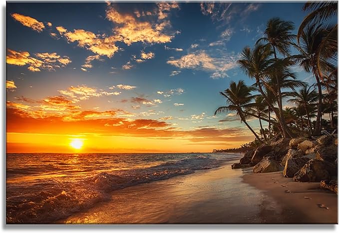 DZL Art S74769 Canvas Painting Print Paradise Tropical Island Beach with Palms Photograph Print Nature Pictures Wall Art Canvas Prints Painting for Living Room Bedroom Decor Office Wall Decor-Ruum Studio Home