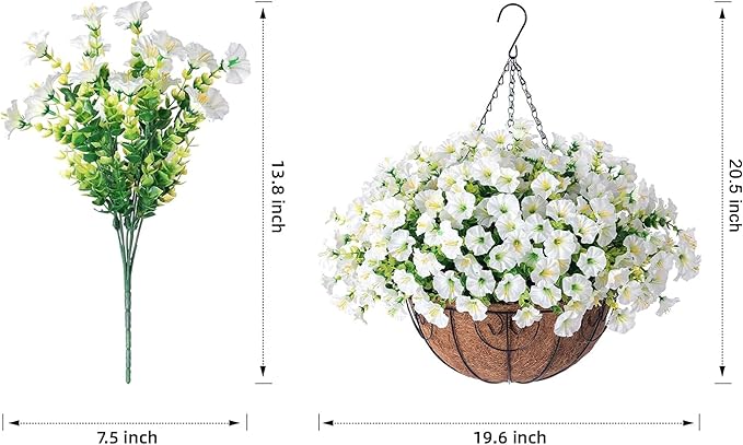 Ivydale Artificial Fake Hanging Flowers Plants Baskets for Outdoor Spring Summer Decoration, Faux Silk White Morning Glory Look Real UV Resistant for Outside Porch Patio Balcony Yard Front Door Garden-Ruum Studio Home
