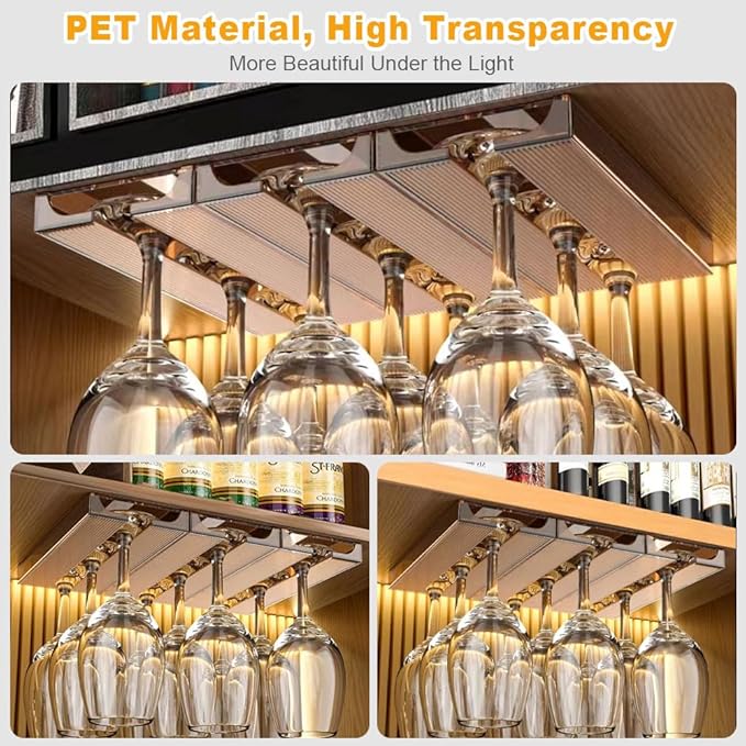 4 Pcs Wine Glass Holder Under Cabinet,Plastic Stemware Rack Punch-free Hanger Under Counter for Bar,Kitchen and Restaurant(Brown)-Ruum Studio Home