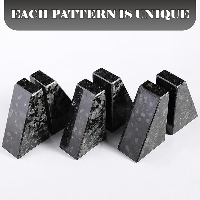 Marble Bookend for Heavy Books, Decorative Bookends for Shelves, Durable and Heavy-Duty Book End for Hardback Book & CDS, Unique Book Stopper & Holder, Meteorus, Set of 2-Ruum Studio Home