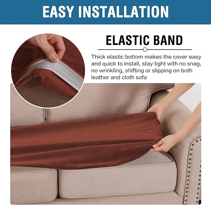 H.VERSAILTEX Velvet Stretch Individual Couch Cushion Cover Plush Slipcover for Loveseat Sofa Furniture Protector Seat Cover (1 Piece Loveseat Cushion Cover, Rust)-Ruum Studio Home