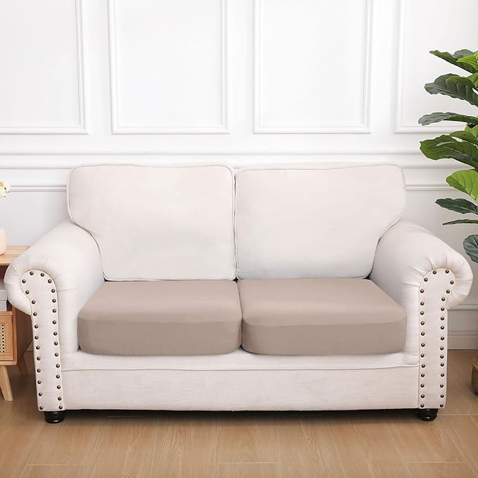 hyha Waterproof Couch Cushion Covers, Stretch Sofa Couch Seat Slipcover for Dog Washable, Non-Slip Waterproof Outdoor Cushion Covers for Patio Furniture Replacement (2 Pieces, Taupe)-Ruum Studio Home