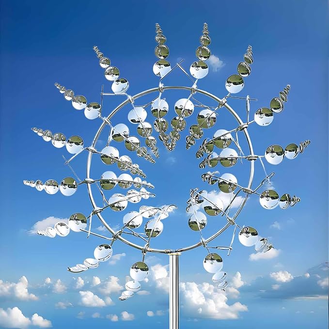 Unique and Magical Metal Windmill, 2Pcs Wind Spinners, 3D Wind Powered Kinetic Sculpture, Stainless Steel Wind Spinners, Wind Mill for Yard and Garden (2PCS-Silver)-Ruum Studio Home