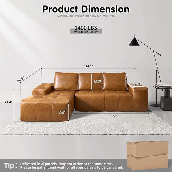 ovios Sectional Cloud Couch for Living Room, Modular Floor Sofa with Plush Corduroy, No Assembly Required, Big Comfy Couches Set with Fluffy Memory Foam, Stupendous U Shaped Sofas with Chaise, Brown-Ruum Studio Home