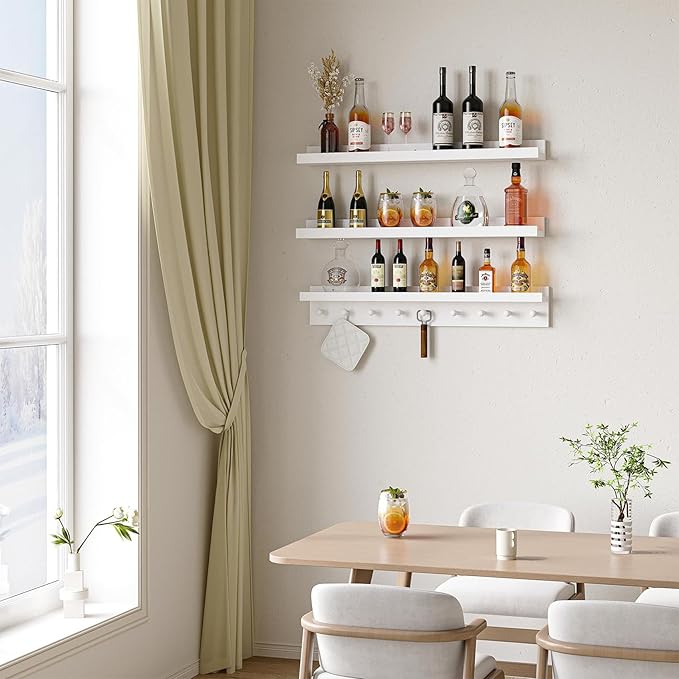 MBYD White Floating Shelves for Wall with Hooks, Nursery Book Shelves for Kids Room, 36 Inch Wall Mount Bookshelf for Living Room Bedroom Bathroom Kitchen, Hanging Picture Ledge Shelf Set of 3-Ruum Studio Home