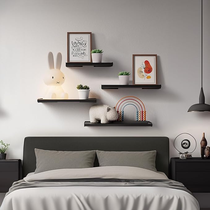 BAYKA Wall Shelves for Bedroom Decor, Floating Wall Shelves for Living Room Kitchen Storage, Wall Mounted Rustic Wood Floating Shelves for Kids Books, Corner Shelves for Bathroom, Office(Set of 3)-Ruum Studio Home