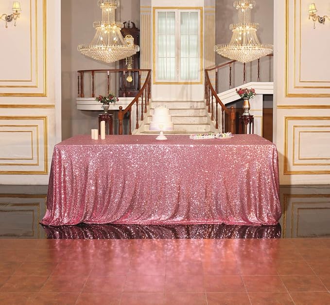 SquarePie Sequin Tablecloth 90 x 156 Inch Fuchsia Pink Sparkly Table Linen for Wedding Party-Ruum Studio Home