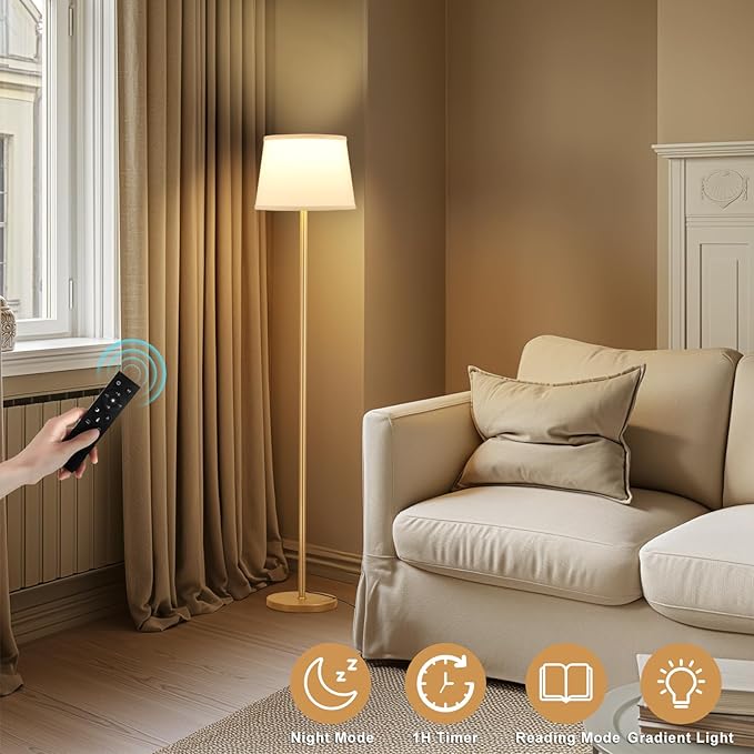 Floor Lamps for Living Room - Modern Gold Floor Lamp with Remote Control, Dimmable Colors Temperature Standing Lamp with LED Bulbs, Tall Lamp for Bedroom Office Kid Room - Brass Gold-Ruum Studio Home