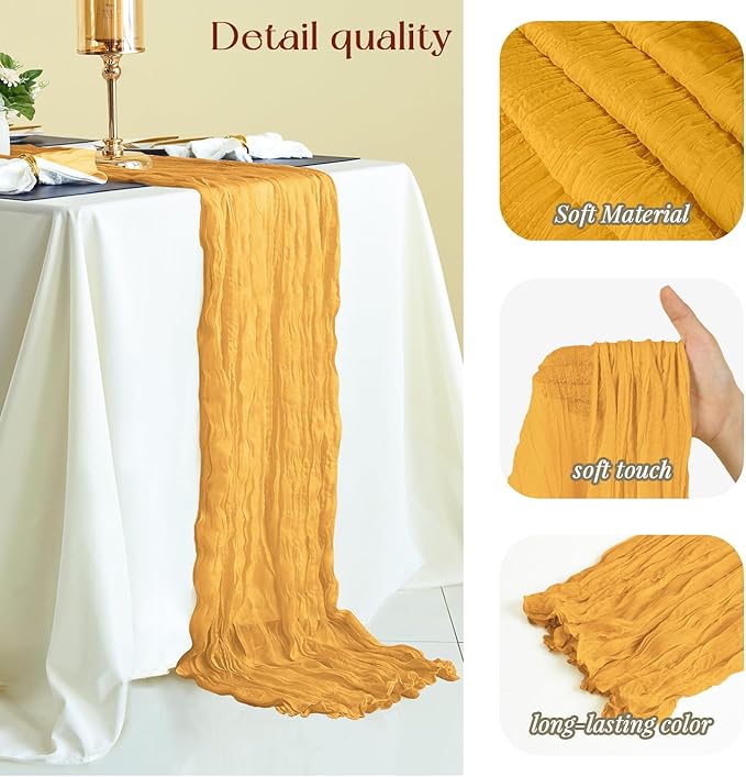 Sioloc Yellow Cheesecloth Table Runner Fall Autumn Decor for Home 10ft Table Cloth for Wedding Birthday Party Halloween Thanksgiving Decorations-Ruum Studio Home