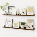 Picture Ledge Shelf, Solid Pine Wood Floating Shelves Set of 2, 32 Inches Nursery Book Shelves for Toys Storage, Kids Bookshelf Wall Mounted for Living Room Bedroom Decor Books Photo Frames, Walnut-Ruum Studio Home