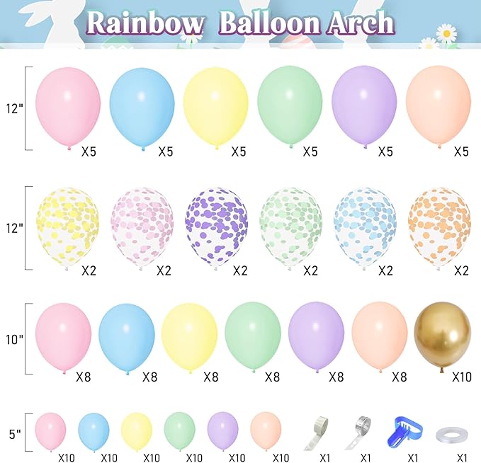 Amandir 164PCS Pastel Balloon Garland Kit, Rainbow Easter Unicorn Balloon Arch, Colorful Gold Confetti Balloons for Pastel Easter Baby Shower Wedding Ice Cream Mermaid Party Decorations Supplies-Ruum Studio Home