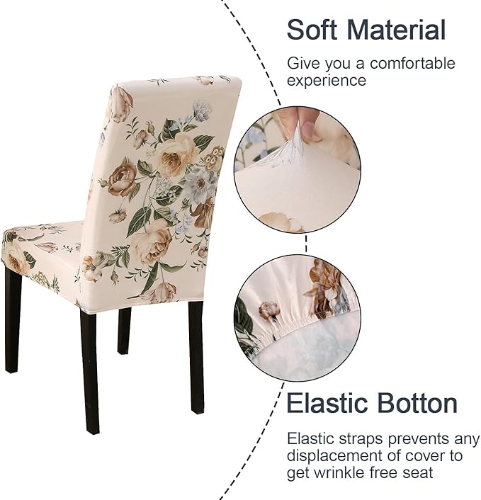 JQinHome Pattern Chair Covers for Dining Room Set of 4, High Stretch Removable Washable Parsons Chair Slipcover for Home Party Hotel Wedding Ceremony (Peony Flower,4PCS)