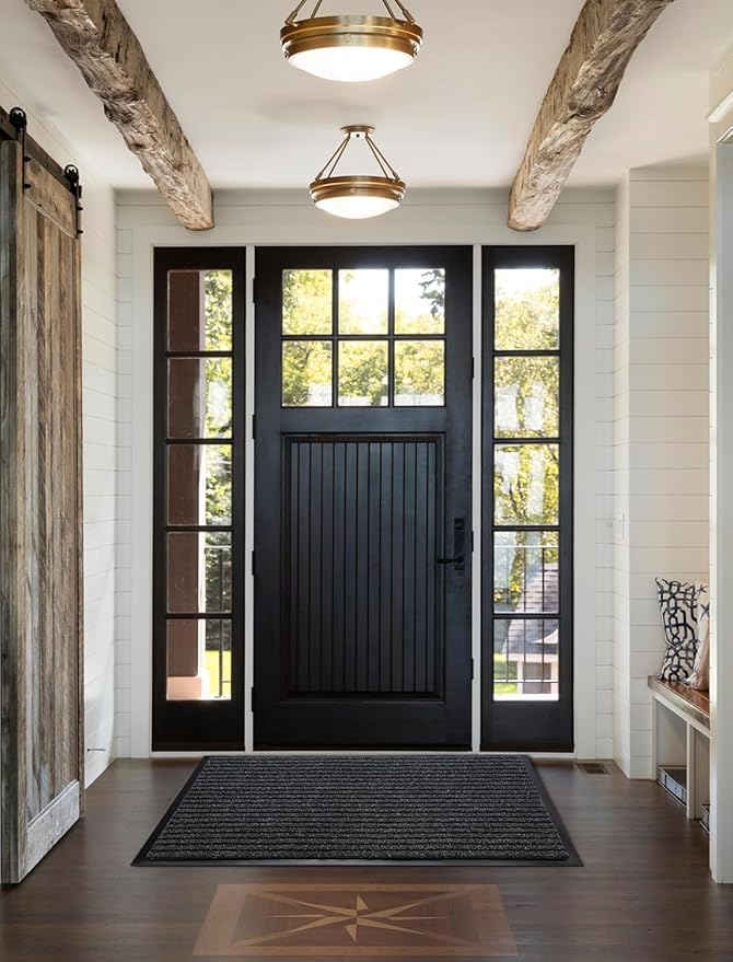 Yimobra Front Door Mat Outdoor Indoor Entrance, 100% Waterproof All-Season All Weather Doormat, Welcome Matt Outside Entry, Non Slip, Low Profile, Heavy Duty Patio Porch Floor Mats,47 x 32,Black Grey-Ruum Studio Home