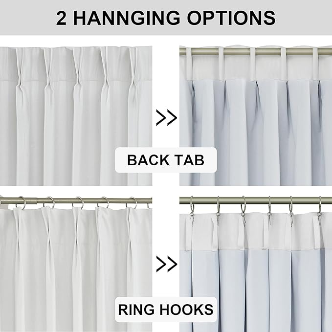 Vision Home White Pinch Pleated Full Blackout Curtains 60 inch Wide Thermal Insulated Window Panels 112 inch for Bedroom Living Room Darkening Pinch Pleat Drapes with Hooks Back Tab 60" Wx112 Lx1-Ruum Studio Home