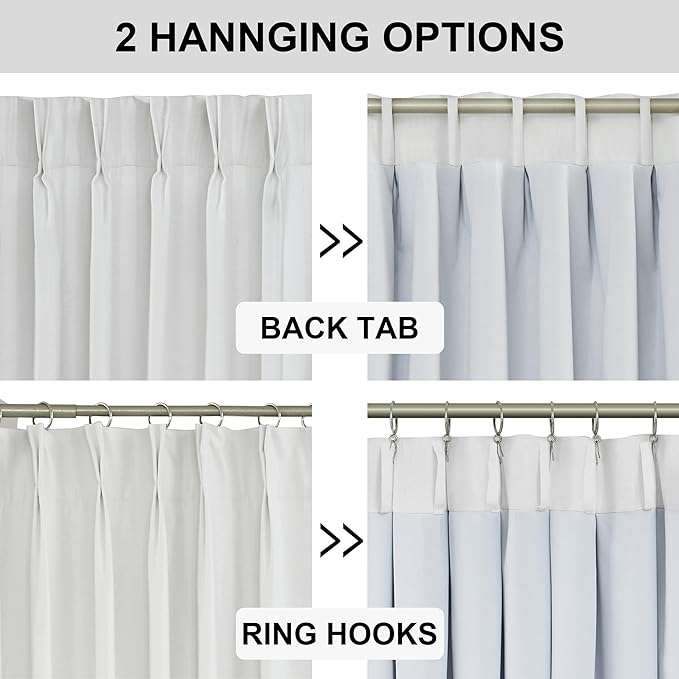 Vision Home White Pinch Pleated Full Blackout Curtains Thermal Insulated Window Curtains 90 inch for Living Room Bedroom Room Darkening Pinch Pleat Drapes with Hooks Back Tab 2 Panel 40" Wx90 L-Ruum Studio Home
