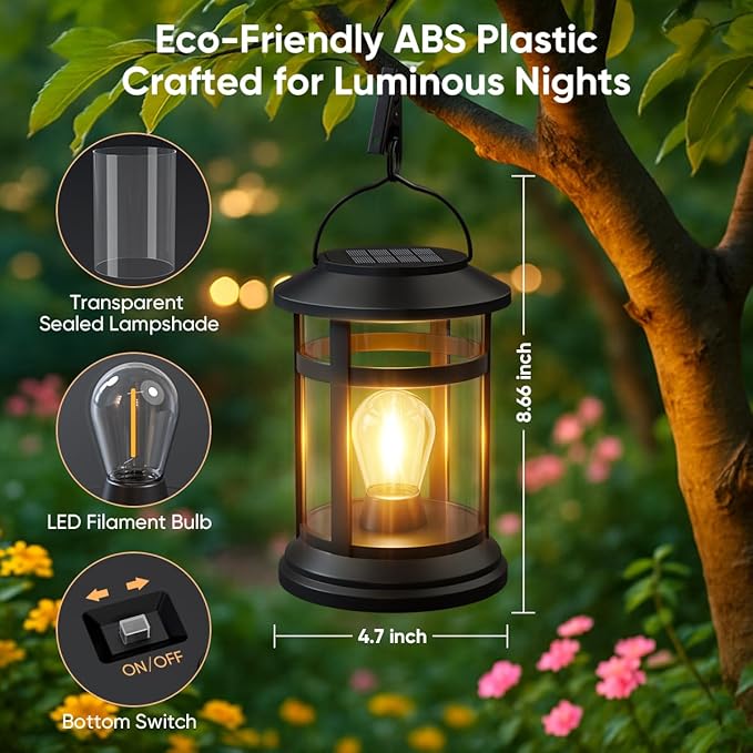 Solar Lanterns Outdoor Waterproof: 2 Pack Hanging Solar Lights for Outside Patio Porch Garden Tabletop Decor - Bright LED Warm White Solar Powered Lighting - 2025 Gardening Lovers Mom Gifts-Ruum Studio Home