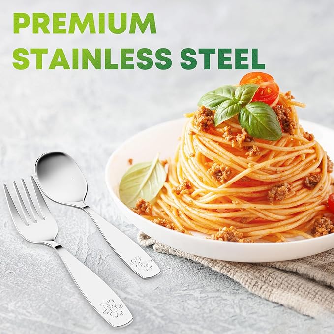 8 Pieces Toddler Utensils, Kids Stainless Steel Silverware Set - 4pcs Forks and 4pcs Spoon, Cute Children Flatware Sets with Mirror Polished, Self Feeding Safe, Dishwasher Safe-Ruum Studio Home