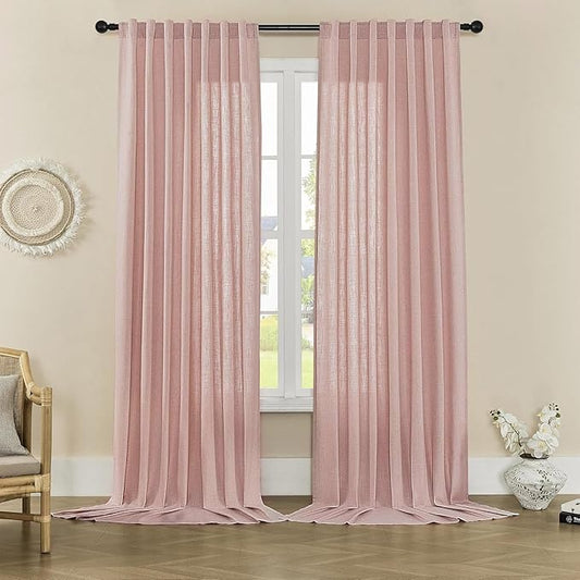 Joydeco Linen Curtains for Living Room,Light Filtering Rod Pocket Back Tab Semi Sheer Drapes Window Long Curtains 108 inches Long Sheer Bliss-Ruum Studio Home