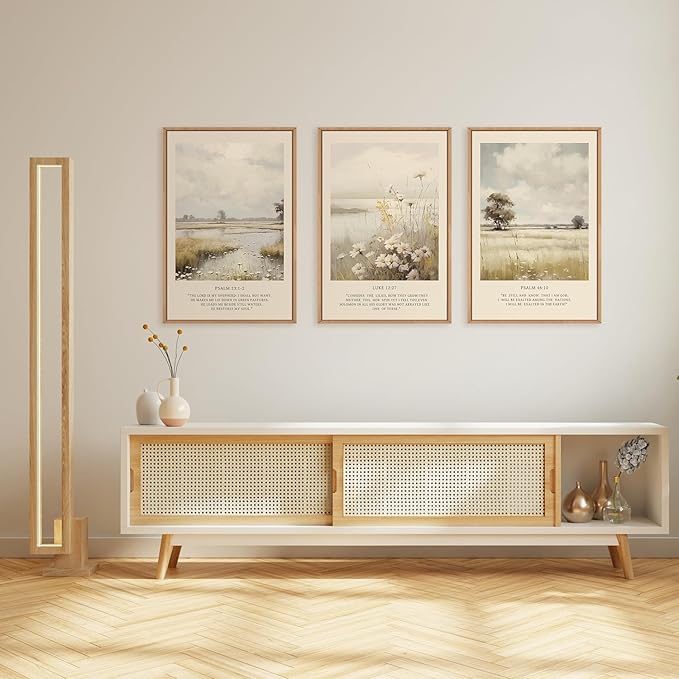 HPINUB Christian Bible Verse Framed Canvas Wall Art Set,Modern Scripture Floral Wall Decor,Vintage Jesus Religious Natural Wildflower Art Print for Living Room,Bedroom,Farmhouse,Prayer Room-24"x36"x3-Ruum Studio Home