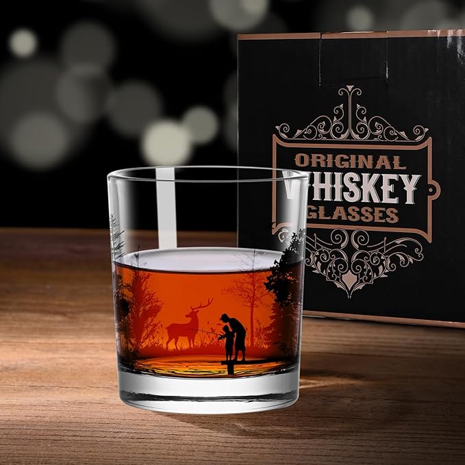 Old Fashioned Whiskey Glasses, Stemless Wine Glasses with Gift Box, 10Oz Rocks Glass for Scotch Cocktail Bourbon Vodka Liquor, Unique Gifts for Dad, Husband, Father's Day, Anniversary-Ruum Studio Home