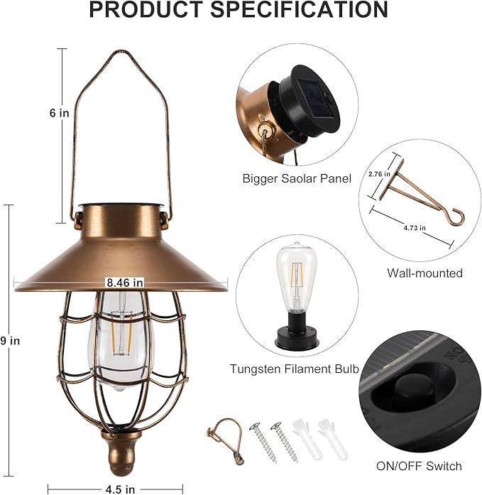 pearlstar 2 Pack Solar Lantern Outdoor Hanging Light Waterproof Metal Solar Lamp for Yard Garden Pathway Patio Porch Decor(Copper)-Ruum Studio Home