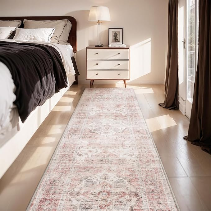AMOAMI-2X6 Runner Rug-Washable Runners for Hallways-Soft Non Slip Bedside Rugs for Bedroom-Vintage Long Rug for Hallways Entryway Laundry Room Stair Kitchen Bathroom Pink-Ruum Studio Home