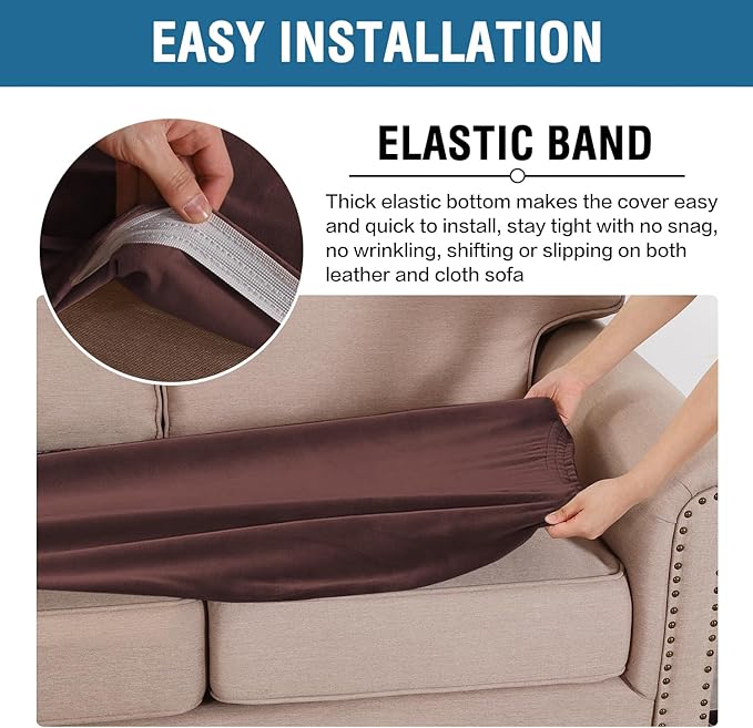 H.VERSAILTEX Velvet Stretch Individual Couch Cushion Cover Plush Cushion Slipcover for Loveseat Sofa Cushion Furniture Protector Seat Cushion Sofa Cover (1 Piece Sofa Cushion Cover, Brown)-Ruum Studio Home