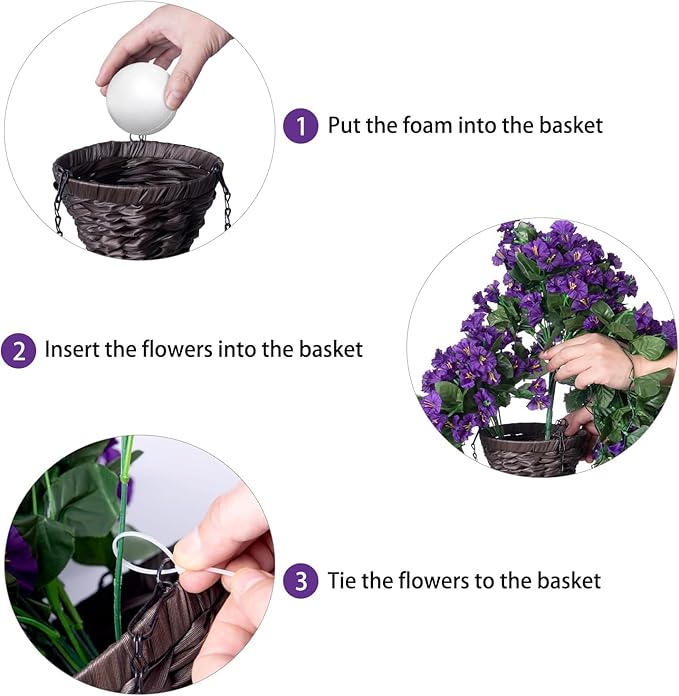 Artificial Faux Hanging Flowers Plants Basket for Outdoor Outside Porch Decoration, UV Resistant Fake Silk Purple Morning Glory Trailing Vines Realistic for Summer Home Balcony Yard Patio-Ruum Studio Home