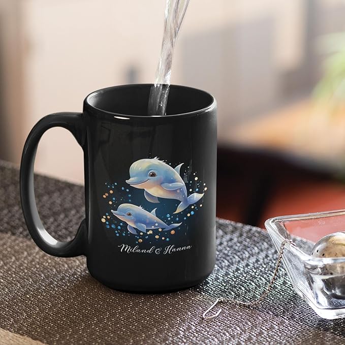 Custom Name Xmas Animal Cup, Cute Dolphins Swimming Design Mug 11oz 15oz, Customized Christmas Dolphins Black Cup, Personalized Animal Lover Coffee Mug, Gift For Newlyweds, Close Friend-Ruum Studio Home