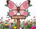 Personalized Butterfly Metal Sign with Stake,Custom Gardener Last Name Signs Outdoor Decorate,Customized Garden Accessories Decor for Mother's Day,Rose Flowers Plaques for Patio Lawn Porch Backyard-Ruum Studio Home