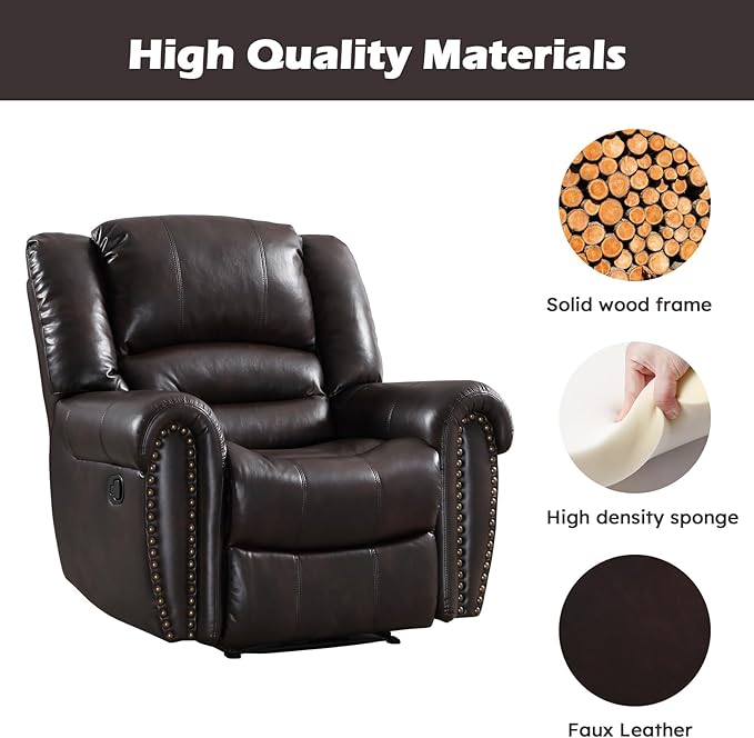 CANMOV Leather Recliner Chair Set of 2, Classic and Traditional Manual Recliner Chair with Comfortable Arms and Back,Manual Single Recliner Sofa for Living Room, Dark Brown-Ruum Studio Home