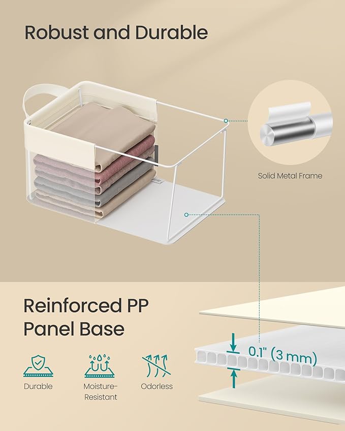 SONGMICS Storage Bins Set of 3, Small Fabric Storage Baskets, Foldable Organizer with Transparent Nylon Mesh, 11.8 x 7.9 x 5.9 Inches, Handles, for Bathroom, Kitchen, Cream White URFB915W01-Ruum Studio Home
