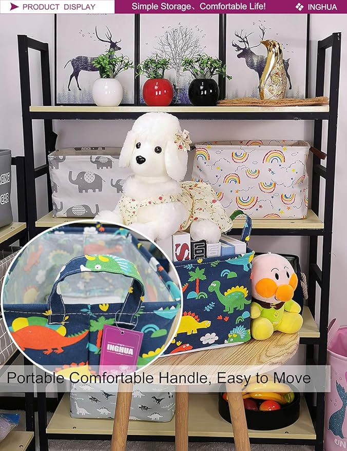 Rectangular Storage Basket Fabric Organizer Bin for Toys,Books,Clothes,Gifts,Pets-Perfect for Home,Office,Nursery,Dorm,Shelf(Rec Forest Dinosaurs)-Ruum Studio Home