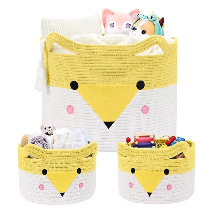 Large Baby Basket Toy Storage 3 Pack, (20"x13.8") Woven Baby Laundry Basket Blanket Basket, Stuffed Animal Storage, Baby Gift Basket Empty, Toy Basket for Kids, Dog, Cat.-Ruum Studio Home