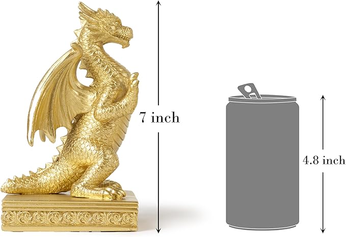 Dragon Statue Decorative Bookends for Shelves, Regal Gold Dragon Statue Home Office Decoration, Fantasy Dragon Figurine Enthusiasts Gifts-Ruum Studio Home