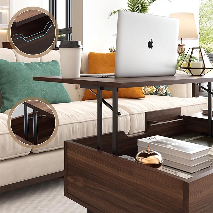 HAIOOU Lift Top Coffee Table with Storage, Mid Century Modern Coffee Tables with Drawer for Living Room,Walnut Rectangular Center Table with Pine Leg Anti-Scratching, Home, Office-Ruum Studio Home