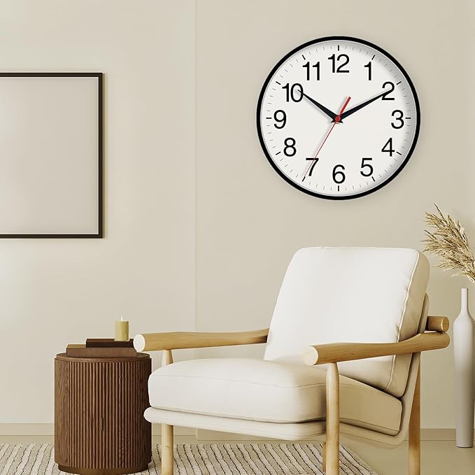 16 Inch Wall Clock, Large Wall Clocks Battery Operated, Big Silent Non-Ticking Analog Clock Decorative for Living Room, Office, Kitchen, Outdoor,Classroom, Bedroom, Bathroom, School(Black)-Ruum Studio Home
