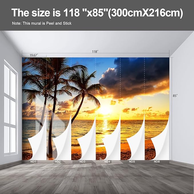 Beach Wall murals at Dusk Peel and Stick Sunset Wallpaper for Bedroom Living Room - 85"x118"-Ruum Studio Home
